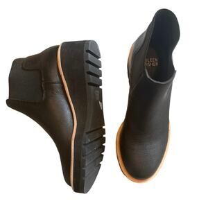 Eileen Fisher Black Leather Chelsea Pull On Wedge Bootie NWOB Black 7.5
